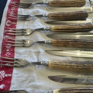 German Des-solingen-rostfrei - Stainless Steel cutlery, real Antler/Stag Handles